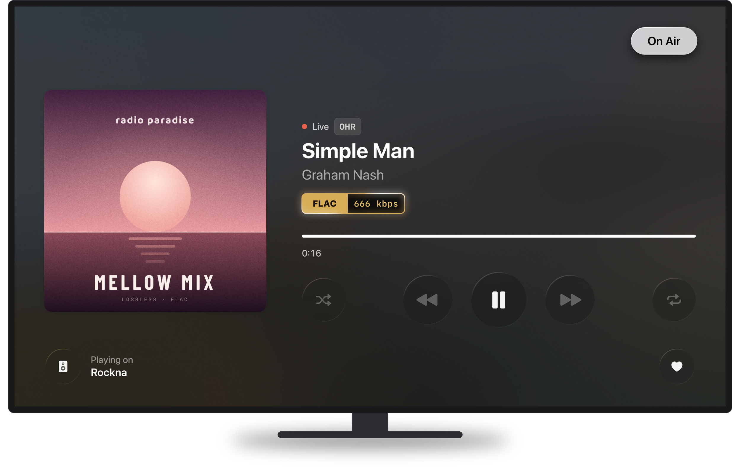 An internet radio station playing on Apple TV