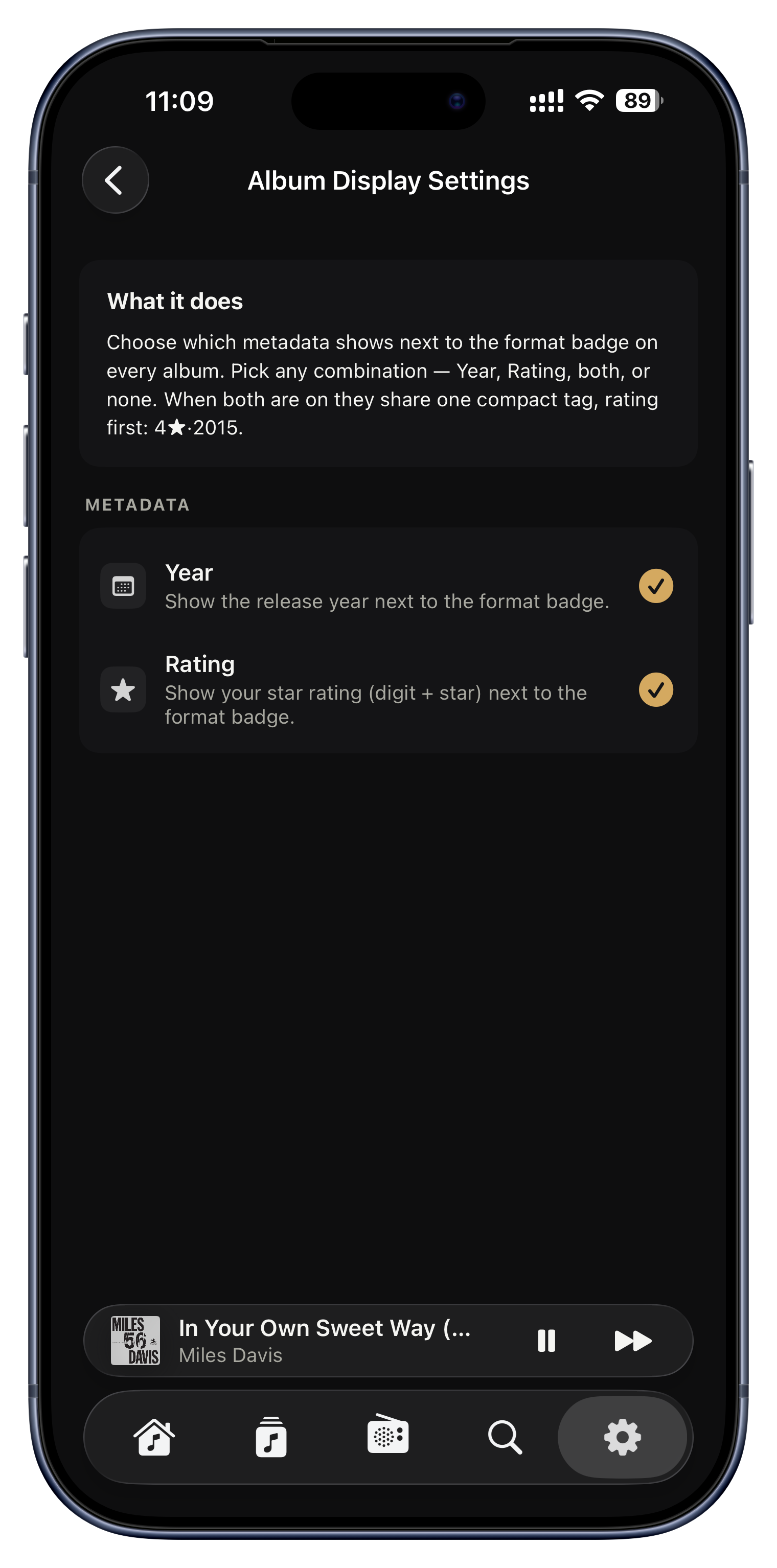 What shows on album tiles